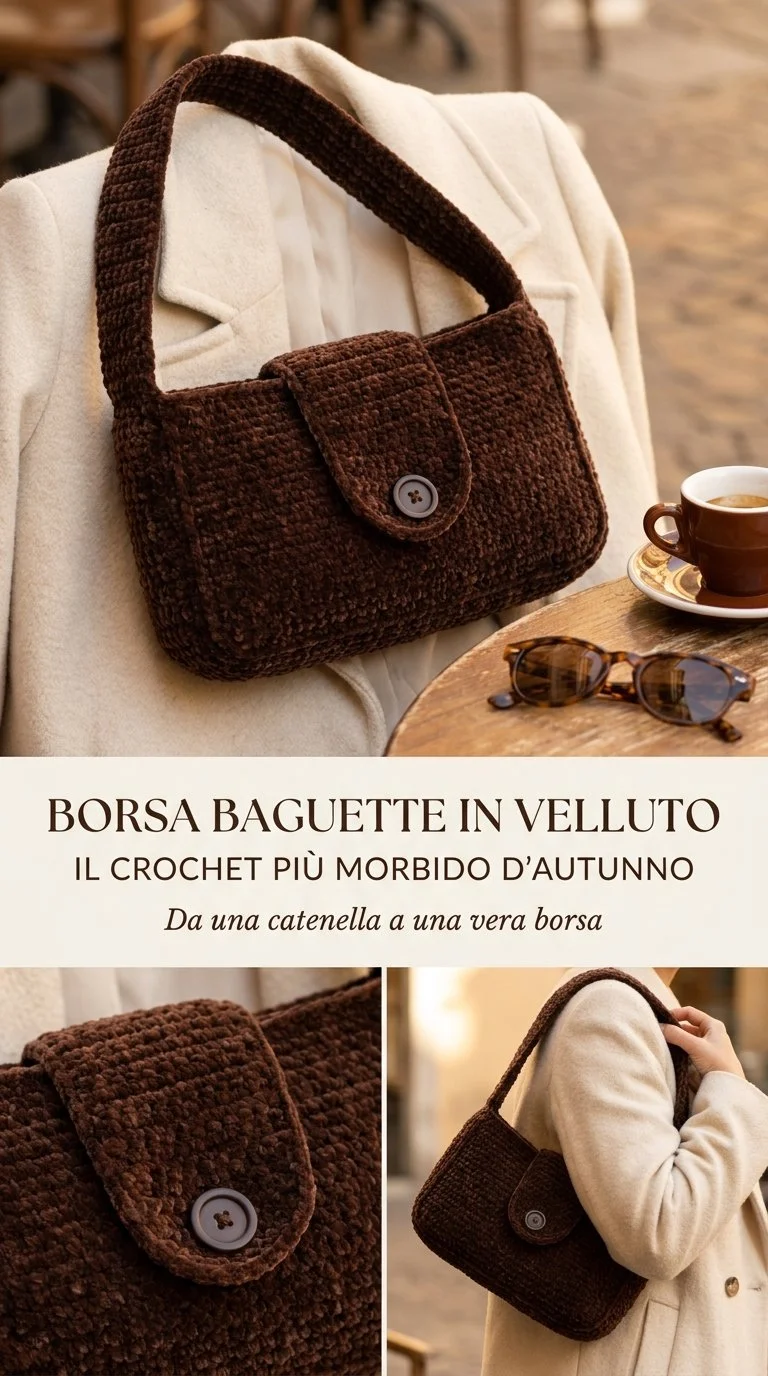 Borsa Baguette in velluto crochet per l'autunno