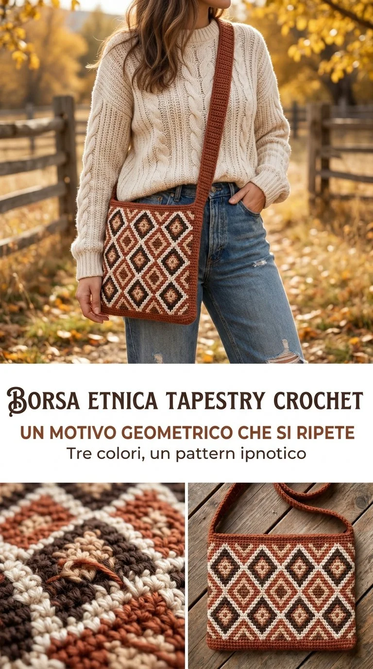 Borsa Etnica Tapestry Crochet Crossbody Geometrica con design unico
