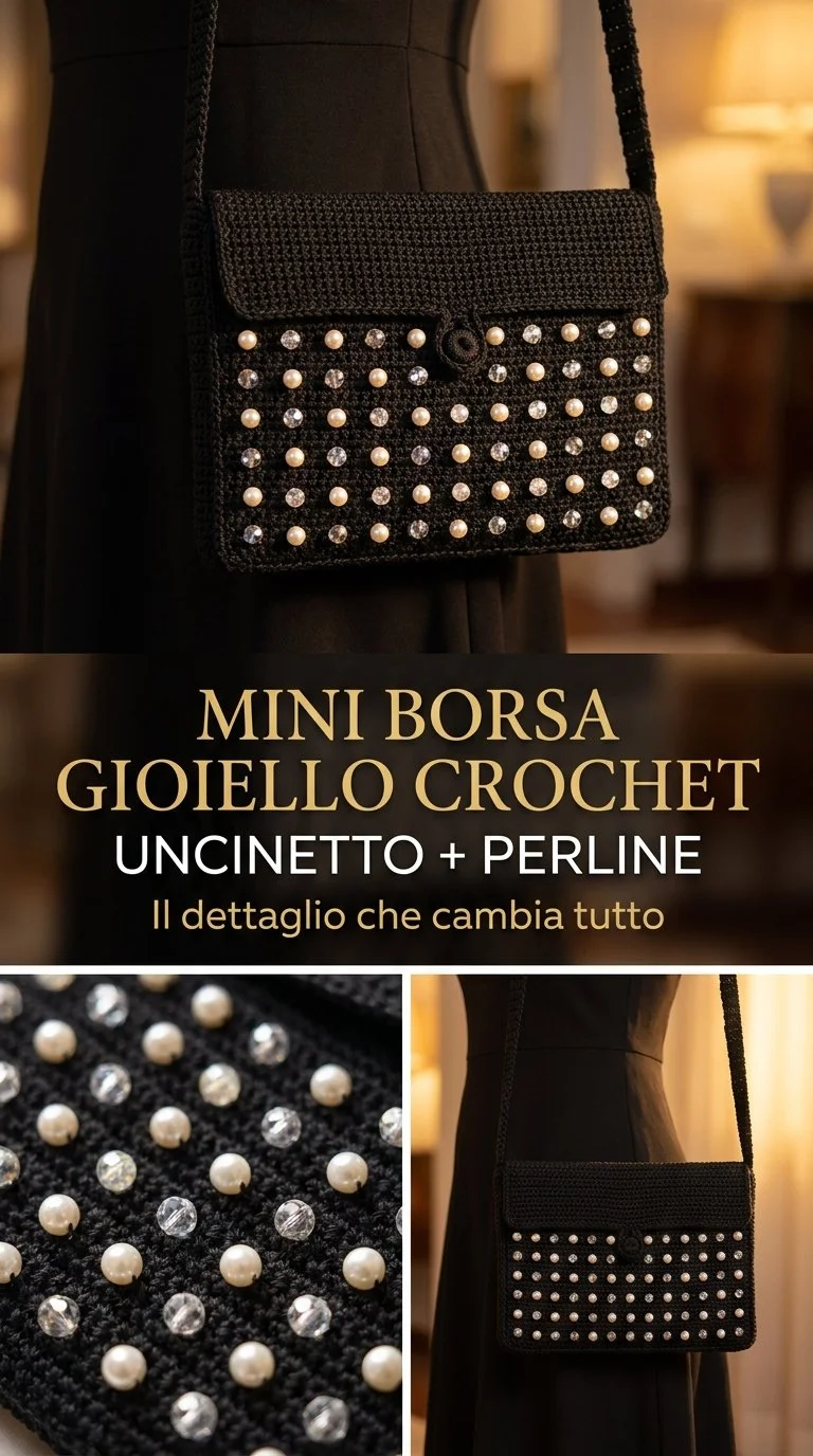 Mini borsa gioiello crochet con perline, evening bag chic e elegante