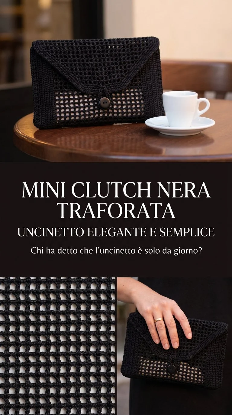 Mini Clutch Nera Traforata - Uncinetto elegante e semplice per occasioni speciali.