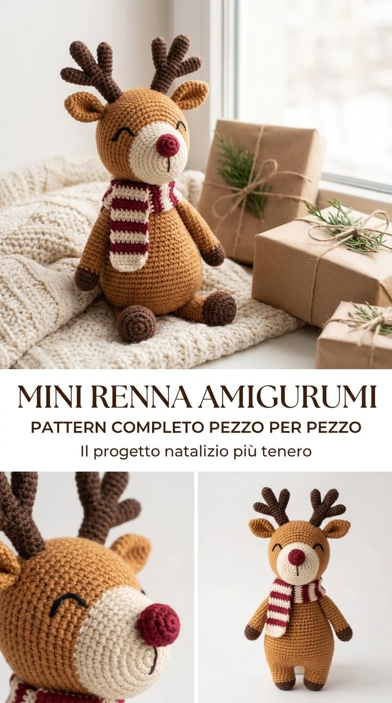 Mini renna amigurumi morbida con pattern completo per il crochet