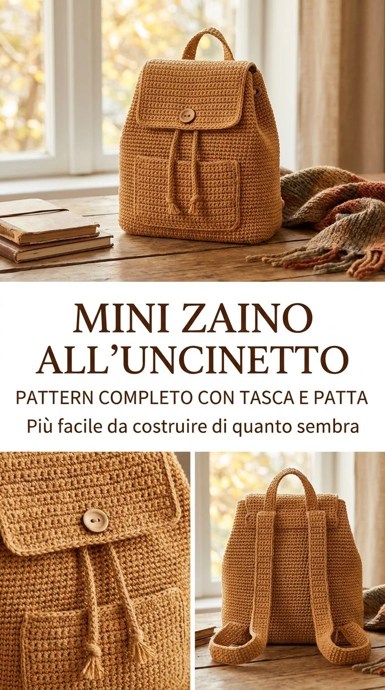 Mini Zaino Crochet con Patta e Tasca – Pattern Completo