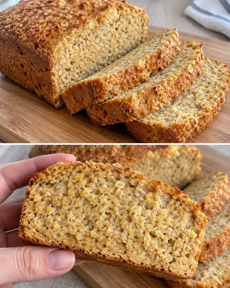Pan di ceci e avena fresco appena sfornato su un tavolo di legno.