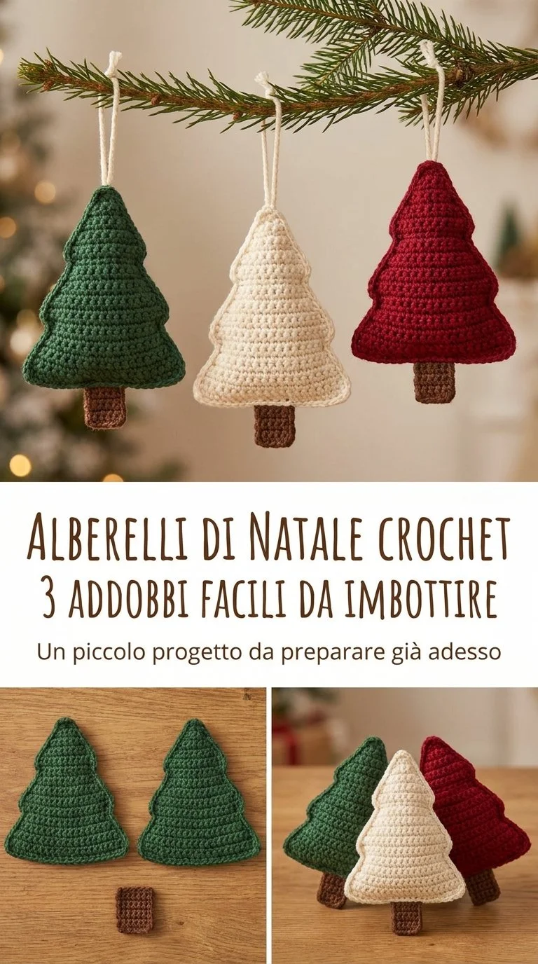 Set di 3 alberelli di Natale crochet imbottiti per decorazioni festive