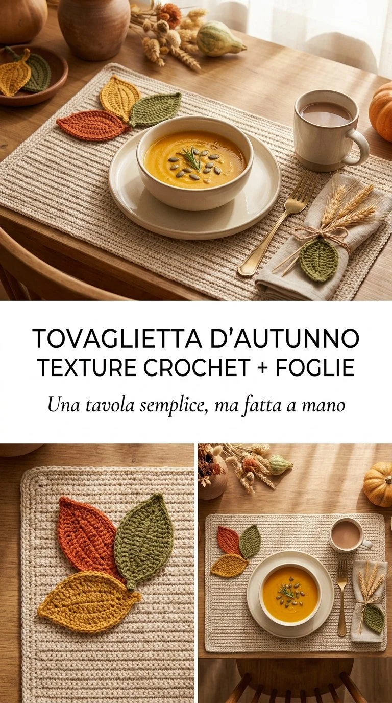 Tovaglietta autunnale in crochet con foglie dai colori caldi