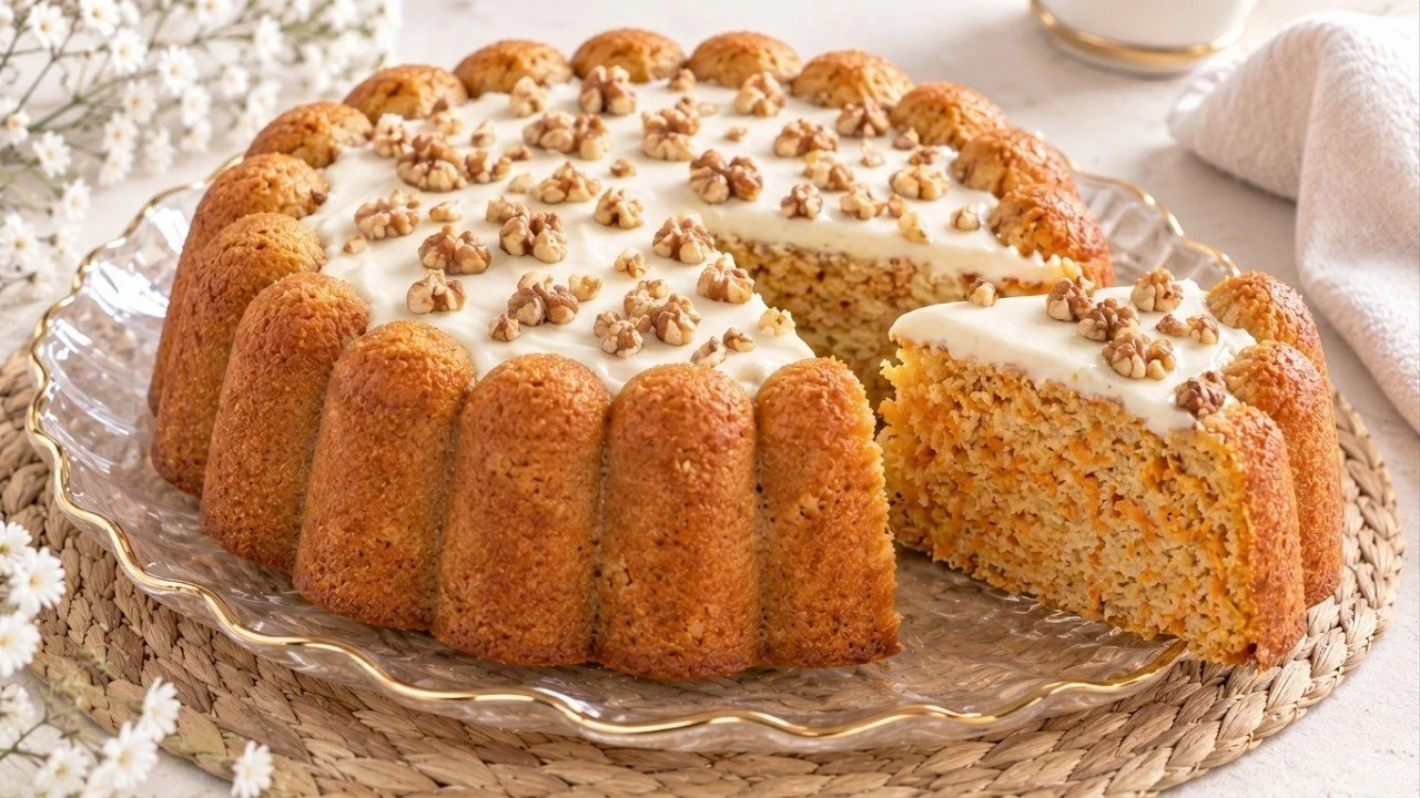 Torta senza farina con avena, ricotta, mela e carota, ricca di proteine